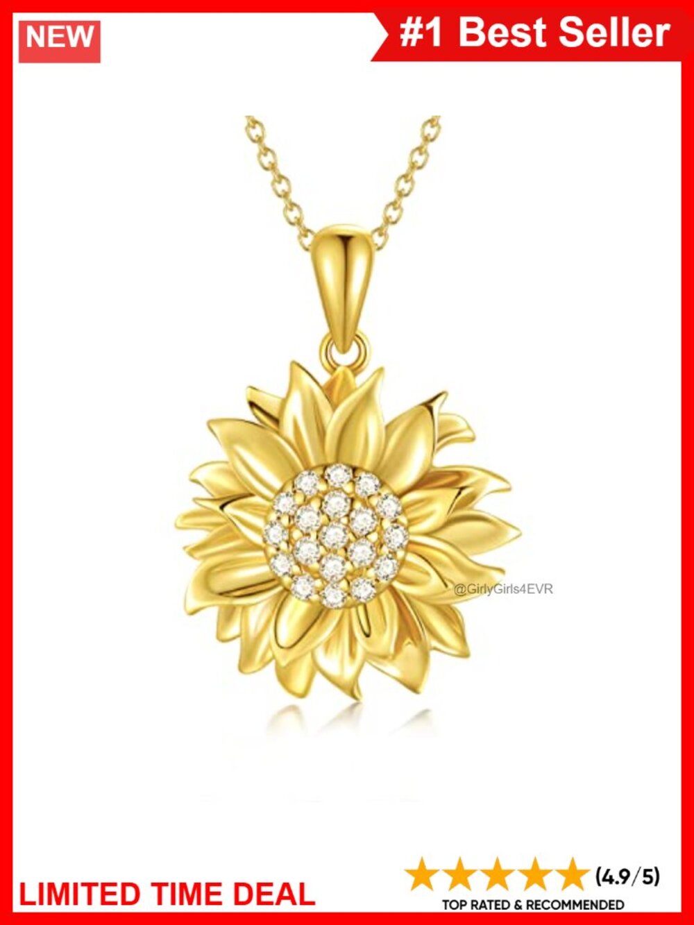 18K Gold Plated Sterling Silver Sunflower Pendant Necklace Natural Diamond